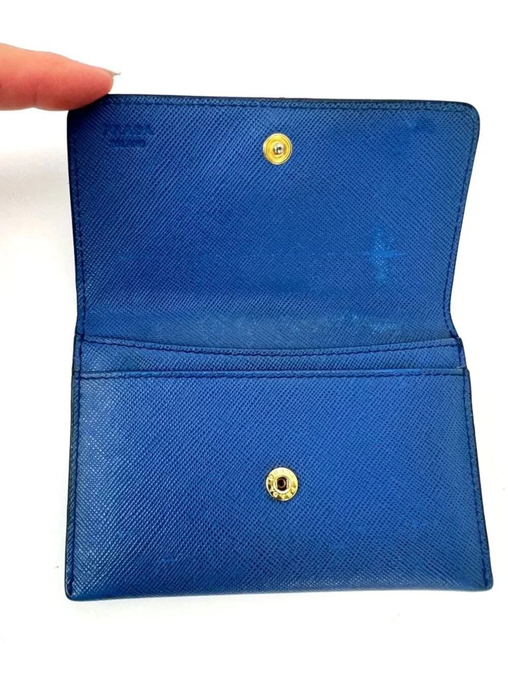 Prada Saffiano Leather Card Holder Blue